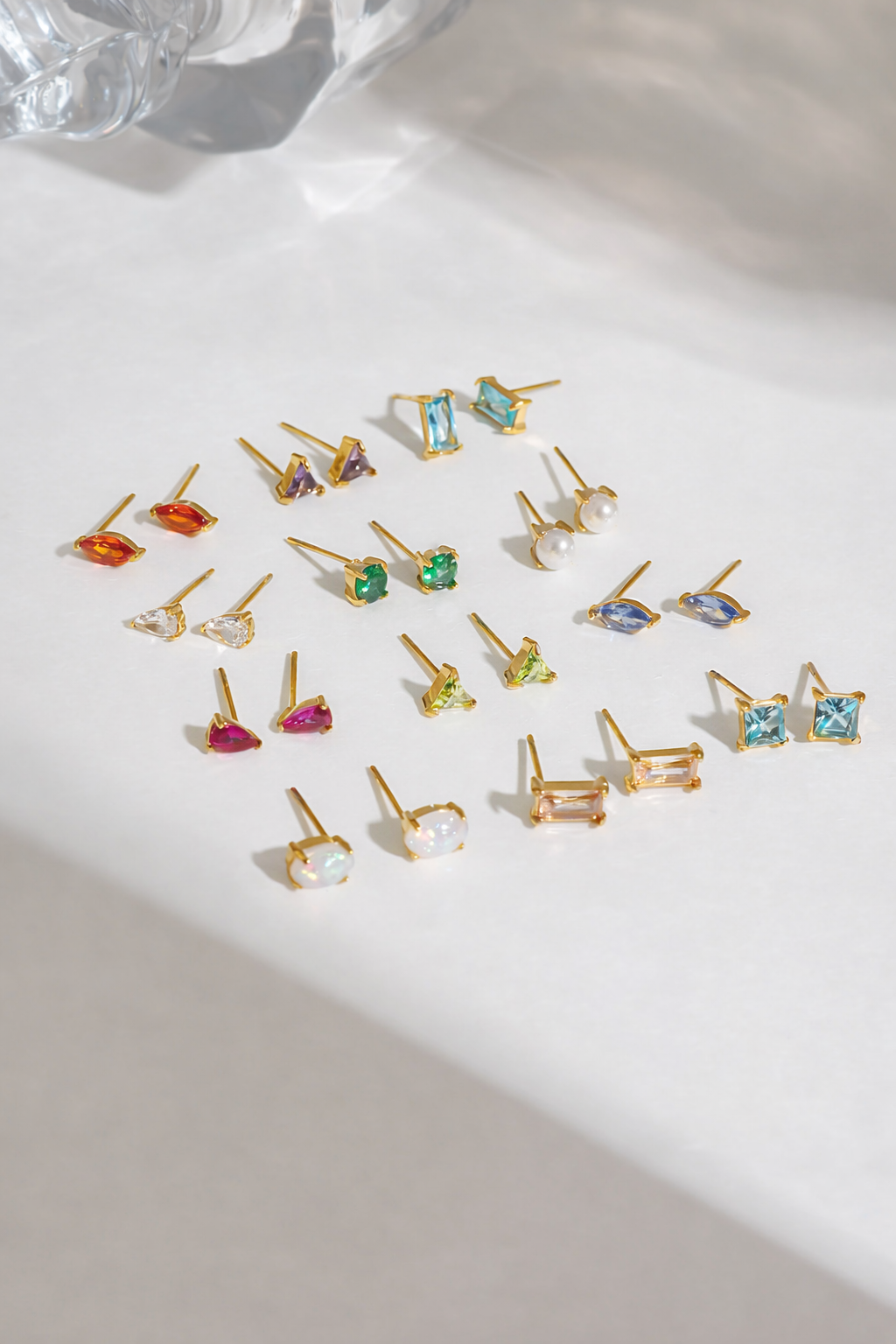 Birthstone Gemstone Stud Earrings (18K Gold Plated)